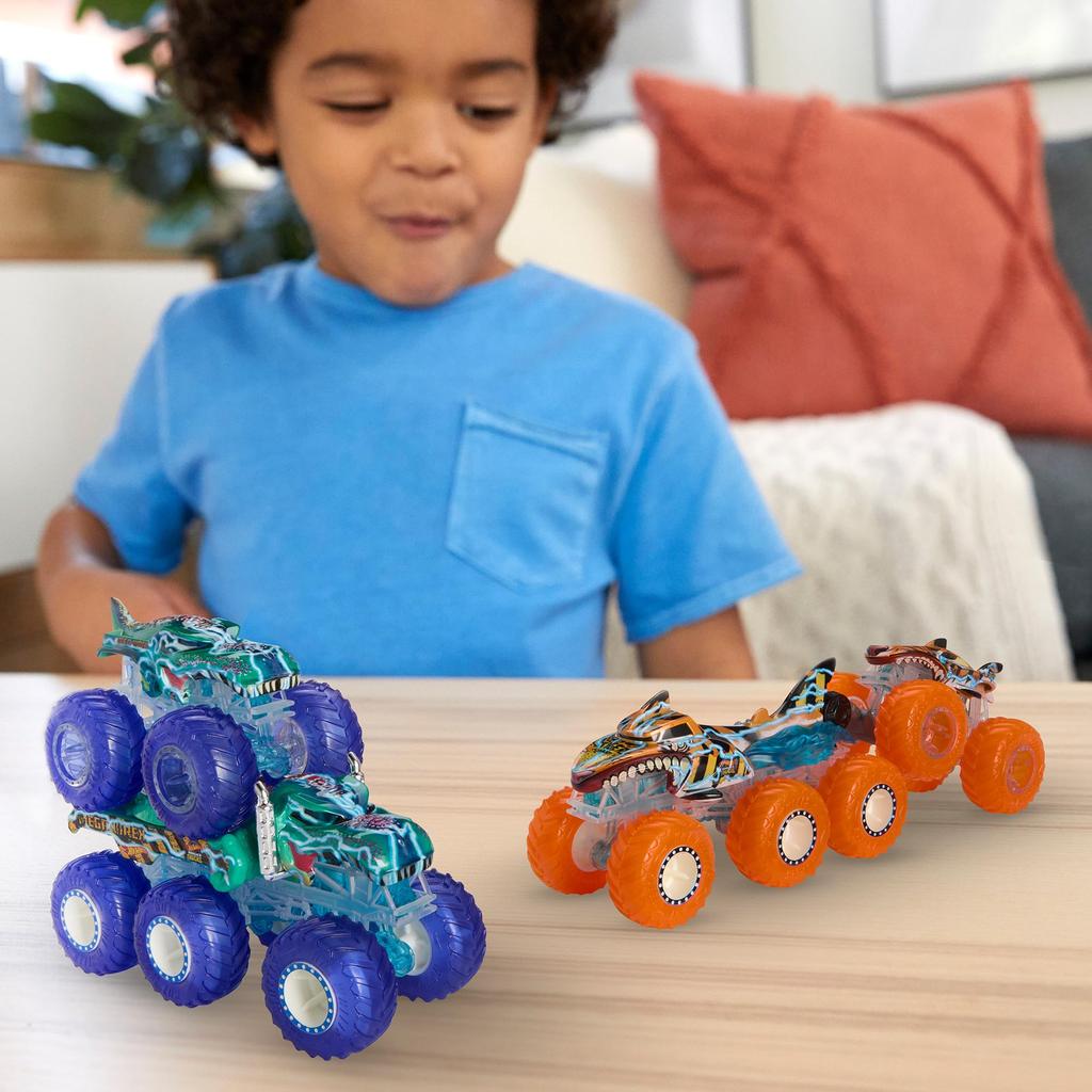 Hot Wheels Monster Truck Transporter Set Vehicle Toy Mini Car 4 Units Ages 3 and Up HYJ29 Blue/Orange