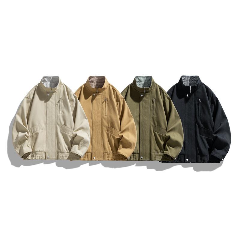 Retro Stand Collar Bomber Jacket Men's Spring Short Bath Style Work Jacket