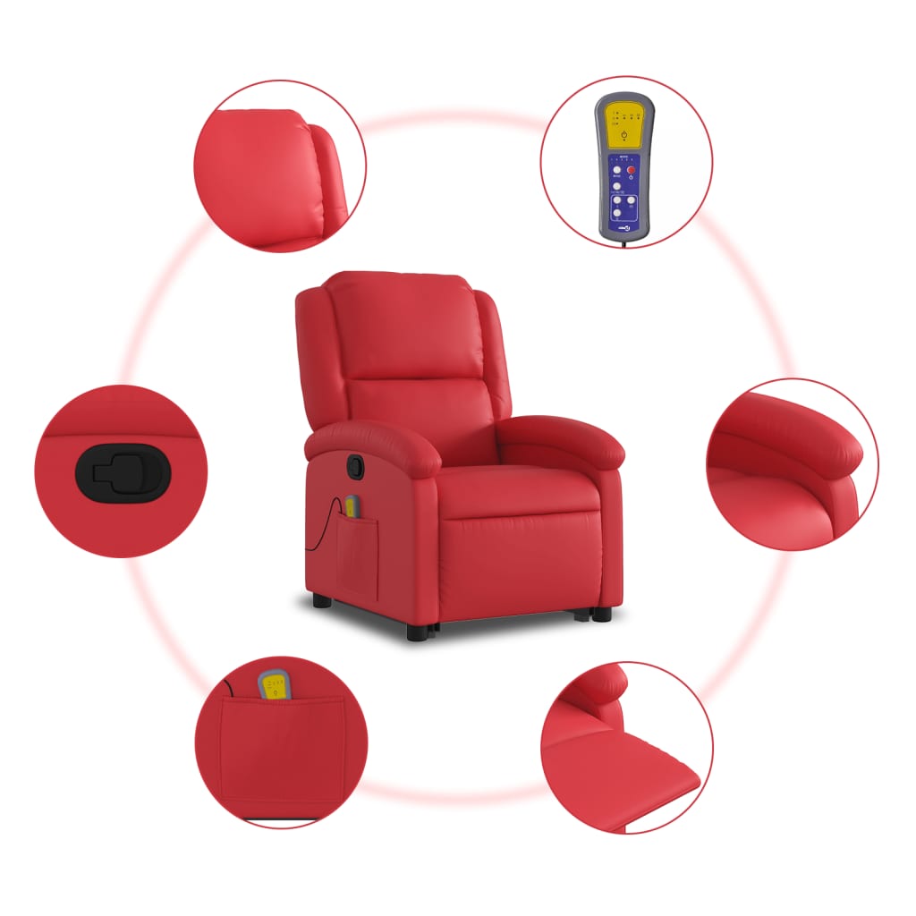 Vidaxl Lift Recliner Massage Chair, Reclining, Red, Eco-leather