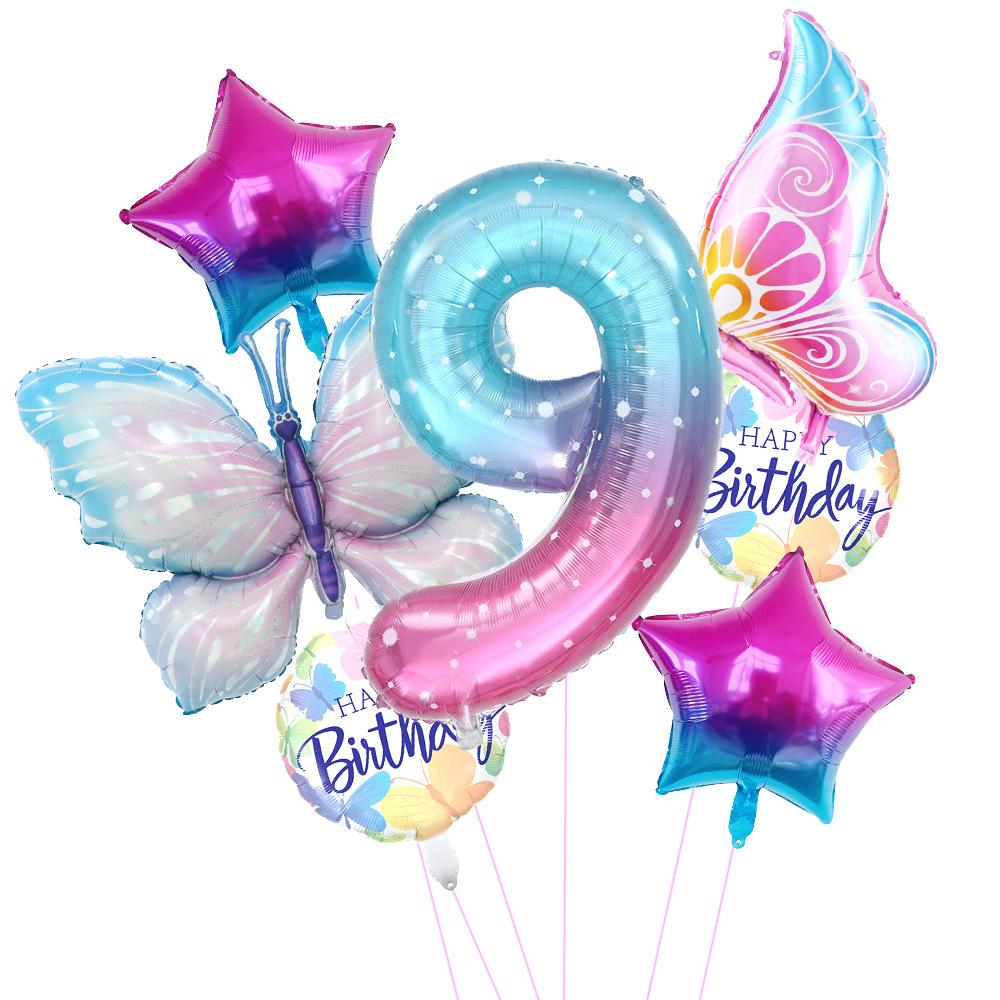 

Ice Purple Butterfly Balloon Set Starry Sky Digital Side Flying Butterfly Baby Shower Birthday Party Arrangement Star Digital Set 9