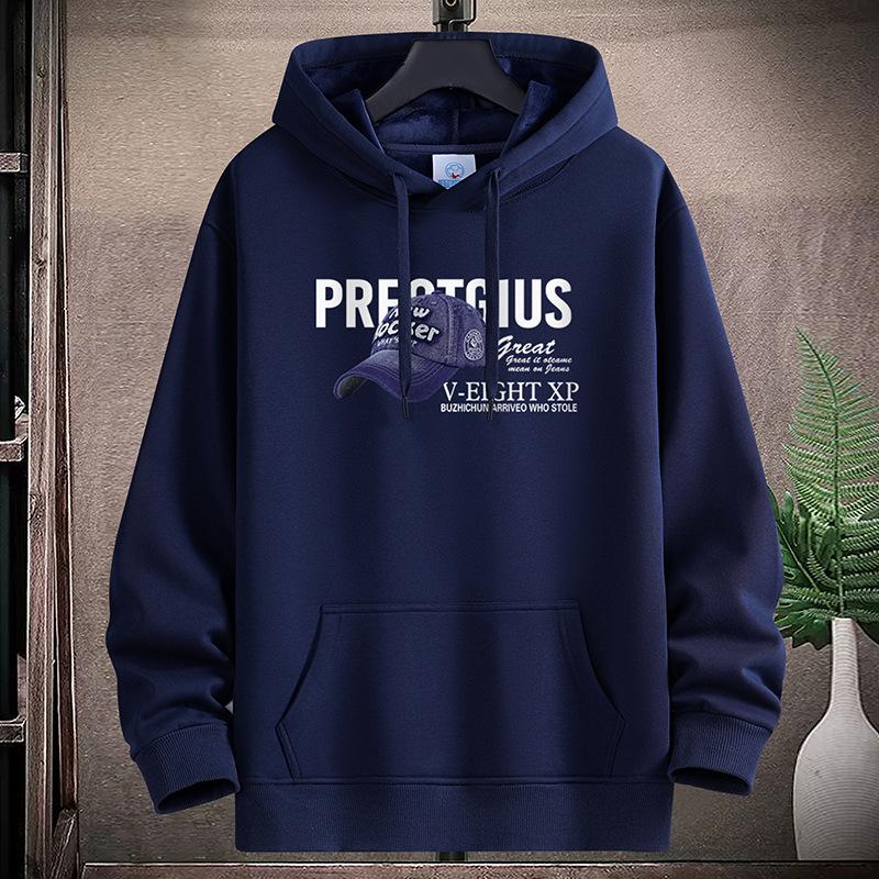 QICED Толстовка с капюшоном утепленная мужская осенне-зимняя в стиле ретро трендовая свободная повседневная куртка M тёмно-синий 1950₽