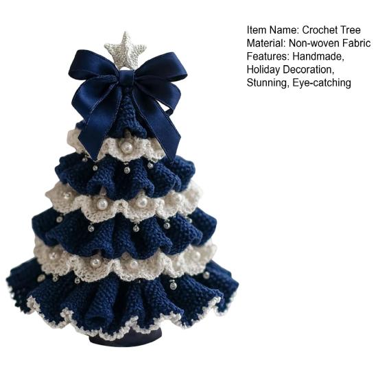 DIY Crochet Christmas Tree Kit Small Xmas Tree Craft Kit with Bow And Faux Pearl Handmade Holiday Decoration for Beginners