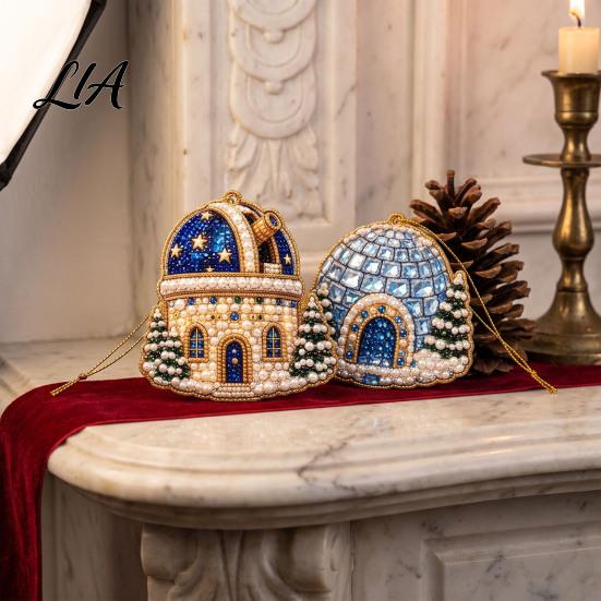 Elegant Holiday Party Supplies 6 Pcs Diamond Art Christmas Ornaments, 2D Flat Pearl Painting Timeless Seasonal Decorations Pattern Hanging Decoration