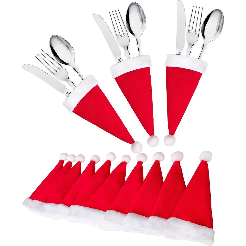 10pcs Christmas Cutlery Holder Bags Knife Fork Pocket Cover Tableware Set Bag 2025 Christmas Decoration For Home 2025 Noel Xmas