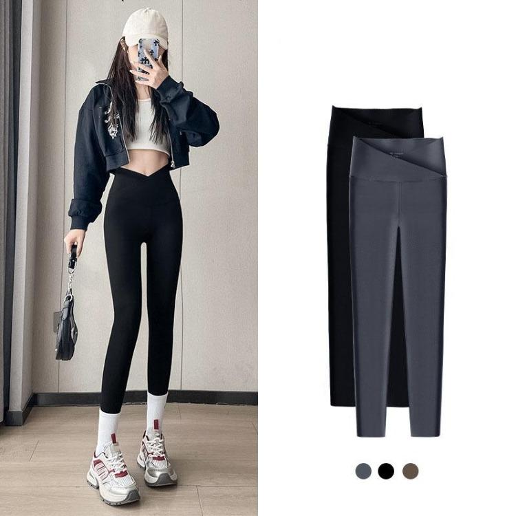 

High Stretch Butt Lifting Yoga Pants Cross Waist Running Sports Leggings Womens Activewear L чорний