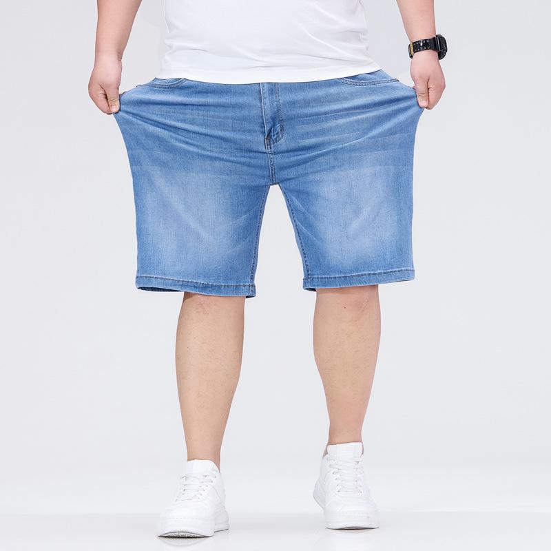 Plus size fat guy cross-border pants men's quarter pants summer men's denim shorts straight loose elastic mid-pants men
