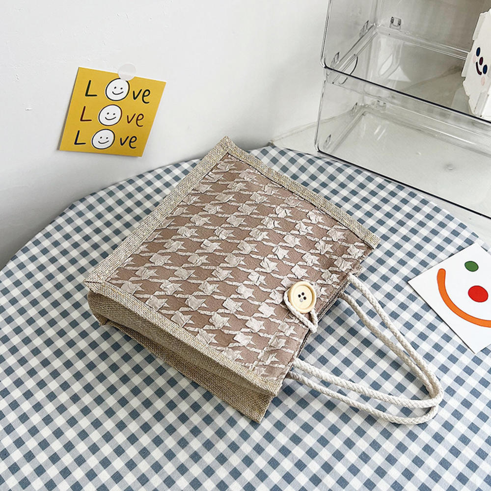 Vintage Linen Floral Tote Bag Portable Eco-Friendly Handbag Reusable Top Handle Shopping Bag