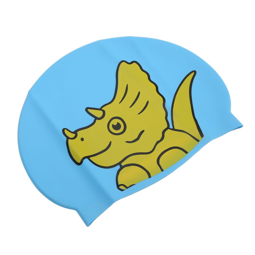 Cartoon Animal Kids Silicone Swimming Cap 3D Ear Protection Swim Cap for Short Long Hair Boys GirlsBlue Dinosaur