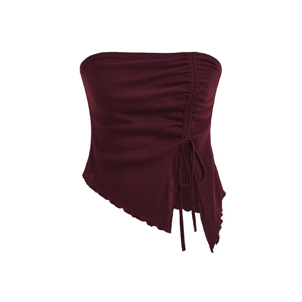 European and American Women's Clothing, Summer 2025, New Style, Drawstring Slit, Irregular, Waffle, Slim Fit Strapless, Vest Top