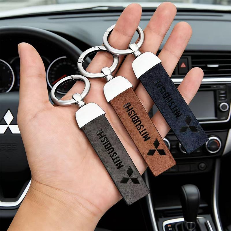 Car Vintage Leather Keychain Ring Zinc Alloy Chain Key For Mitsubishi Colt I200 Space Delica Triton Eclipse Outlander Pajero ASX HZ8