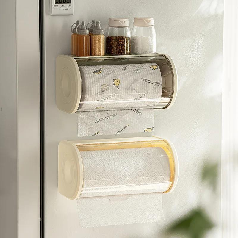 Dustproof Tissue Rack Toilet Kitchen Roll Paper Storage Box Wall-mounted Tissue Box Punch-free Paper-drawing Storage Rack