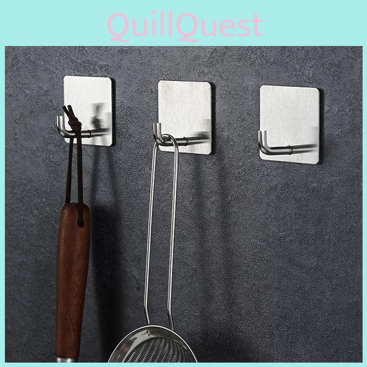 Durable Adhesive Hooks Set With Stainless Steel Finish For Wall Tool Storage