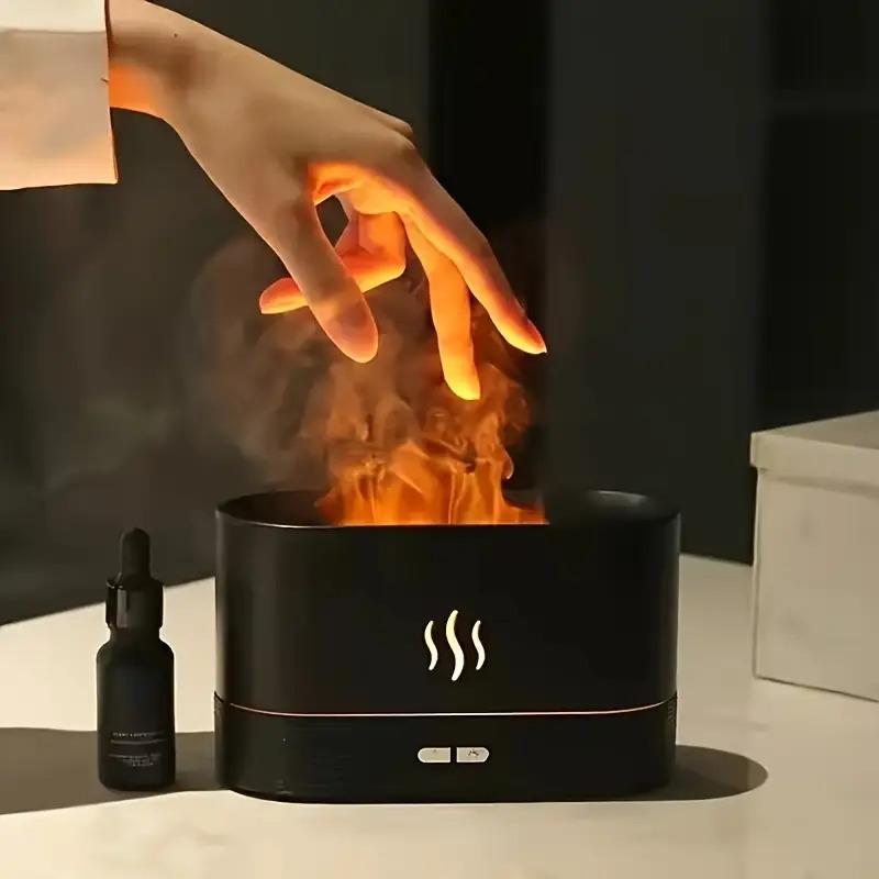 1pc New Flame Simulation Flame Ultrasonic Humidifier, Portable 7-Color Flame Fireplace Air Aromatic Essential Oil Diffuser, USB