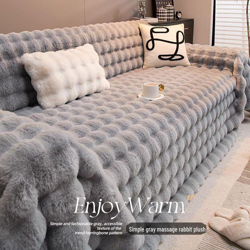 Copridivano in Peluche Antiscivolo, Copertura Totale, Ispessito per l'Inverno, Universale per Tutte le Stagioni