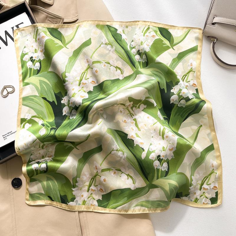 New Women Square 100% Natural Silk Scarf Foulard Bandana Lady Floral Neck Scarves for Hair Neckerchief Spring Bag Ties 53cm
