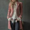 Manteau mi-long pour femme style européen et américain avec incrustations de velours et de dentelle