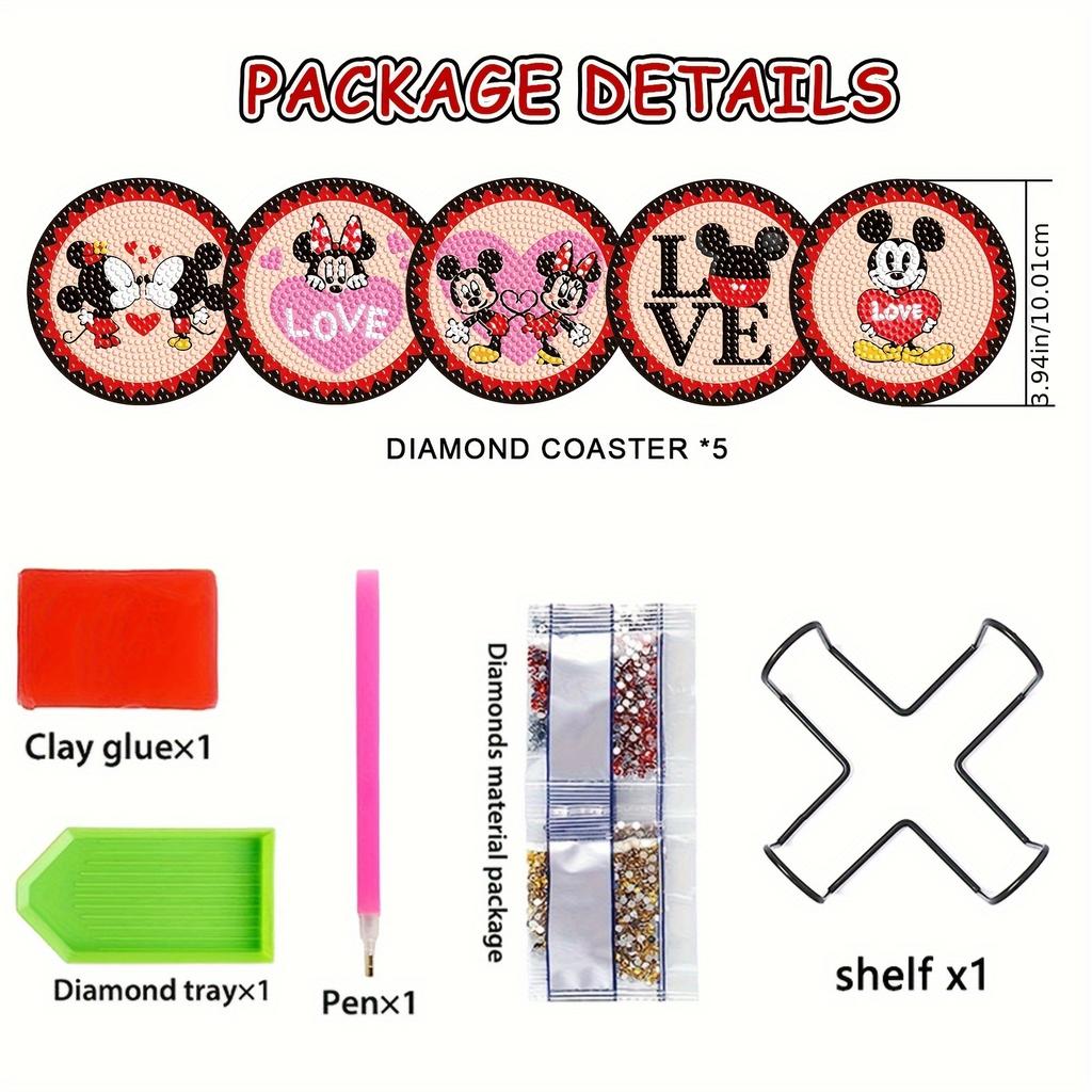 Set 5 buc/seturi Seria Iubire Pictură cu Diamante Suporturi de Pahare DIY Artă cu Diamante Suporturi de Pahare 5D Foraj Complet Suporturi de Pahare cu Diamante Acrilice Rotunde pentru Pahar