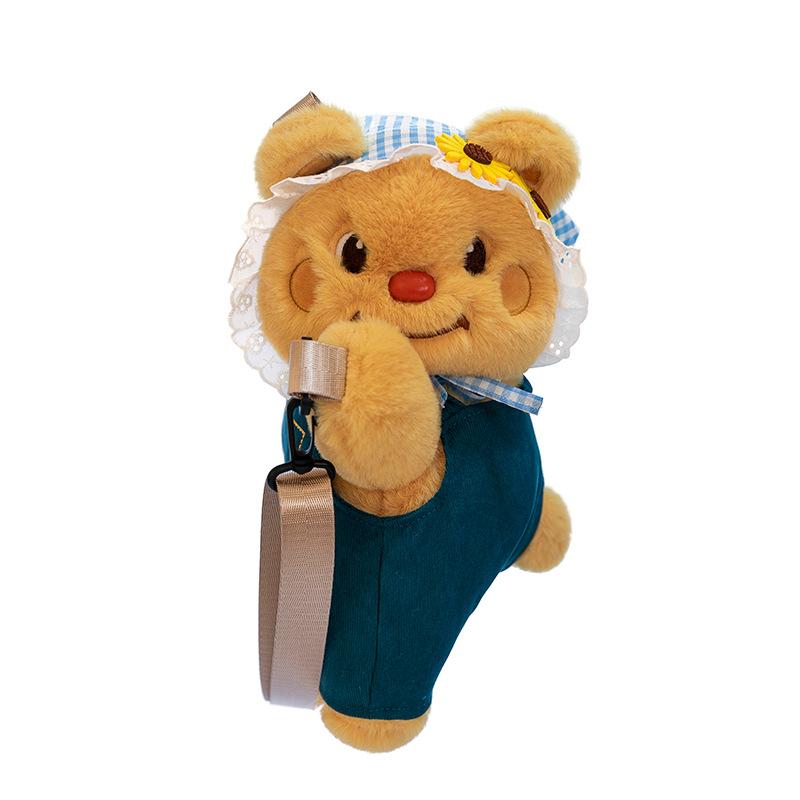 Super cute denim bear plush backpack for girlfriends birthday gift flower hat bear home pendant