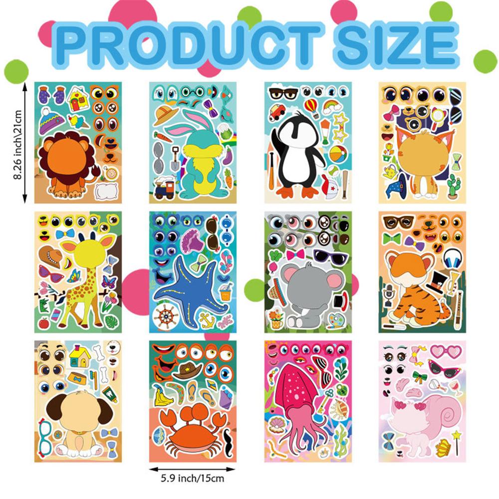 6/12sheets Mixed Cute Animals Cartoon Puzzle Stickers Funny Make a Face Party Game Assemble Jigsaw Decals Toys Gifts