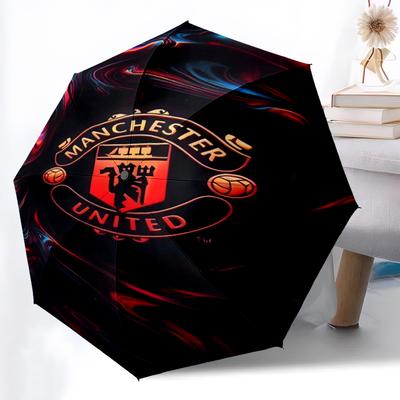 1 Stück stabiler Automatikschirm mit 8 Speichen, Manchester United Manchester City Schirm, Digitaldruck, Faltbarer Schirm für unterwegs im Freien