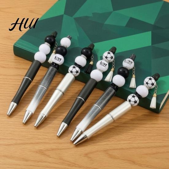 Football Themed Pen Supplies Beaded Ballpoint Kit, with Sports Beads DIY Craft Crafting for Students Creative Writing Stationery, Fans Kids