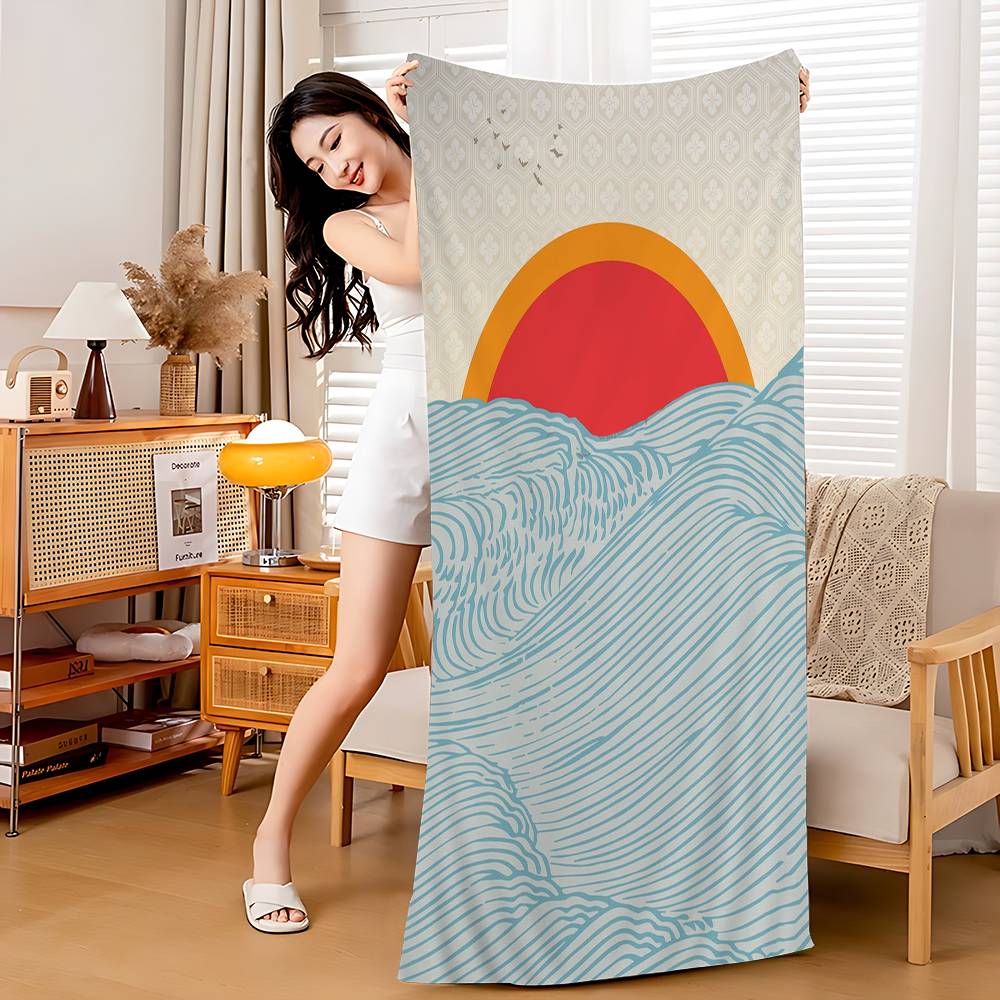 Wave Landscape Japanese Wall Art Beach Towel Bath Towels for Girl Microfiber Quick Dry Custom Sand Free Beach Yoga Spa Gym Pool