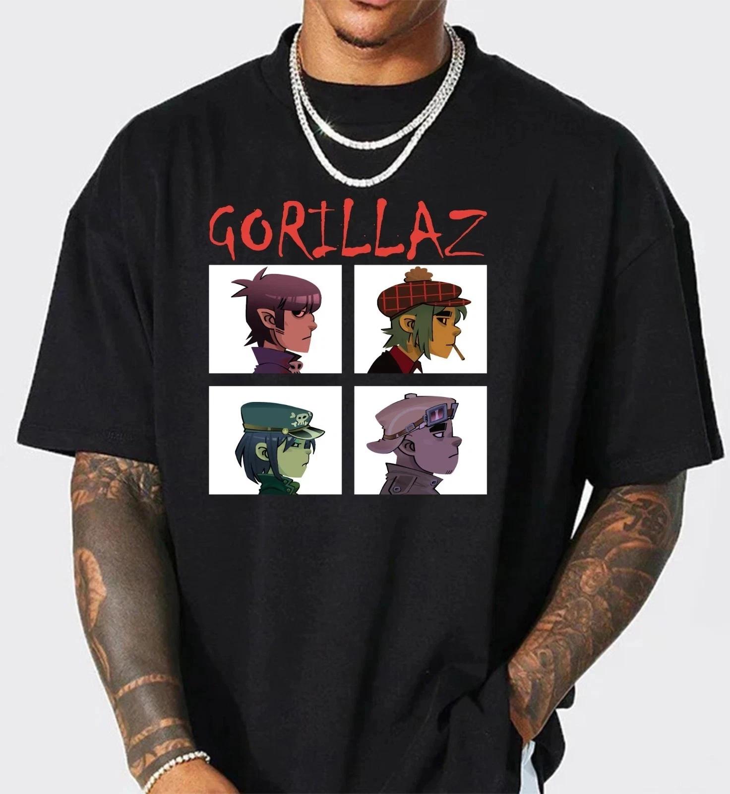 Gorillaz Band Graphic T-Shirt, 90s Alternative Rock Cartoon Band Tee 2XL