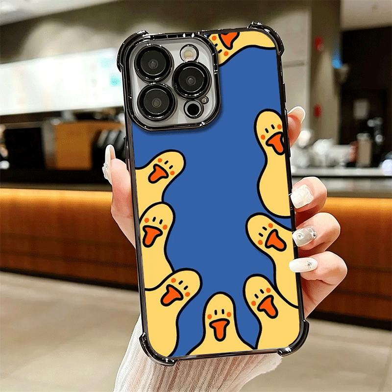 Cartoon Cute Duck Soft Phone Case For iPhone 15 16 17 Air 14 Pro Max 16E Plus 13 12 Mini Plating Anti-Fall Fundas
