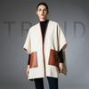 Damen offener Umhang-Schal mit Kunstleder-Taschen, lockerer Poncho-Wickelmantel, 105×78cm, dicke warme Oberbekleidung für Herbst Winter