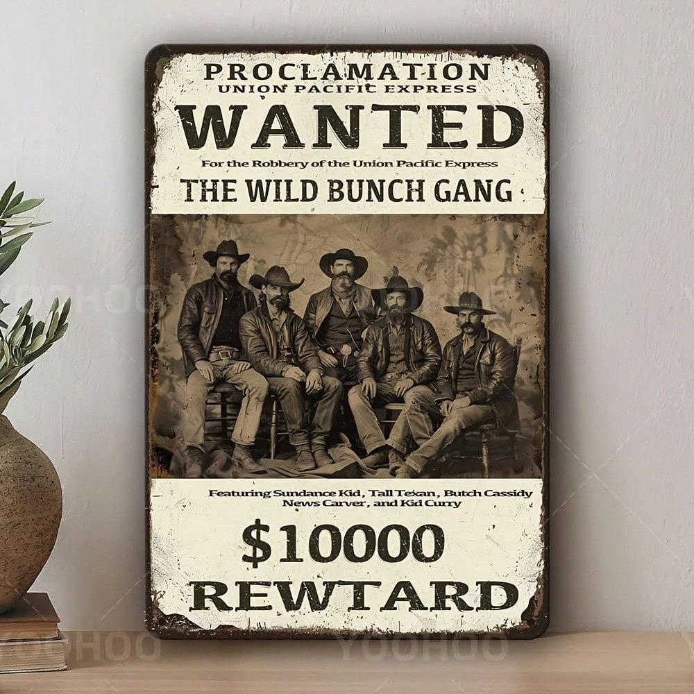 Wild West Wanted Poster Metal Wall Art Rustic Cowboy Decor Home Bar Office Man Cave