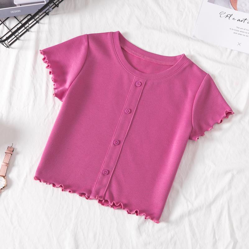 2024 Girls' Casual Solid Color Short-Sleeve T-Shirt