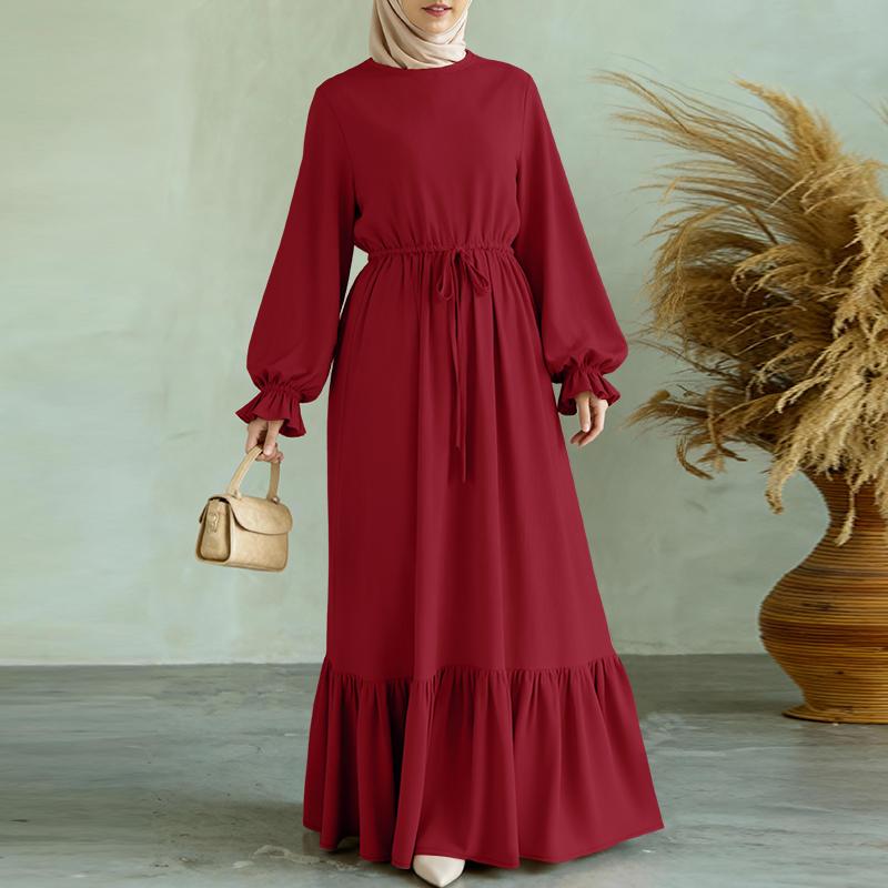 

ZANZEA Women Casual Round Neck Loose Long Sleeve Muslim Long Dress 2XL
