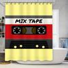 Retro Mix Tape Duschvorhang Gelb Rot 80er Jahre Stil Audio Kassette Dekor für Badezimmer