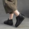 Johnature Genuine Leather Plush Warm Cotton Shoes Round Toe Flat Ankle Boots Commuting Women's Shoes