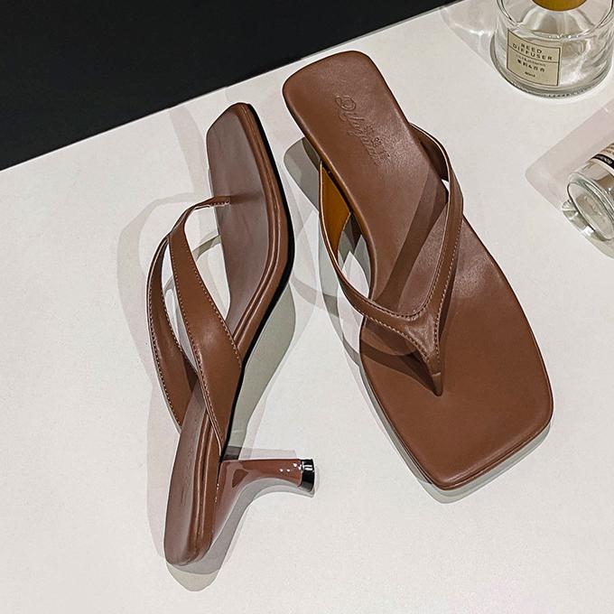 

Women s Slippers Summer Outdoor Wear Square Toe High Heels Slim Heels New Summer Fashion Flip Flops Women Temperament Sandals 41 коричневий