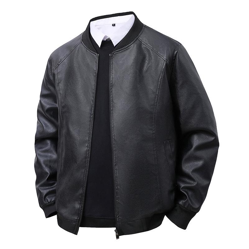 Men's Trendy PU Leather Jacket: Baseball Collar, Plus Size, Autumn/Winter, Dad Style