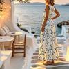 Women’s Simple Leaf Pattern Sleeveless Long Maxi Dress,Lightweight Flowy Flattering Dress for Beach Vacation,Daily Casual Versatile Resort Wear