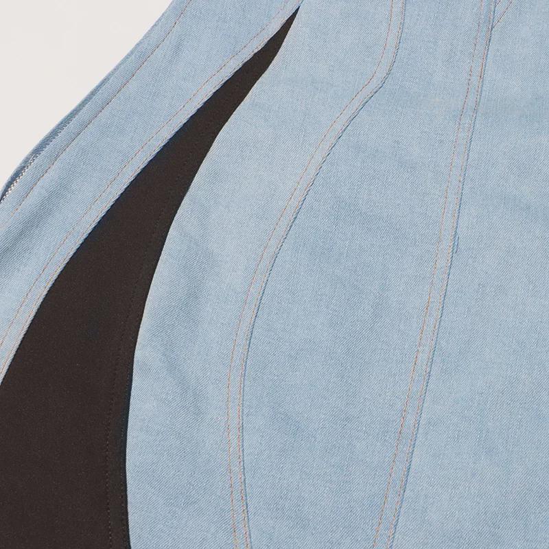 Französischer High-Grade Denim Latzrock - Damen 2024 Herbst Hüftbetontes Fischgrätenkleid