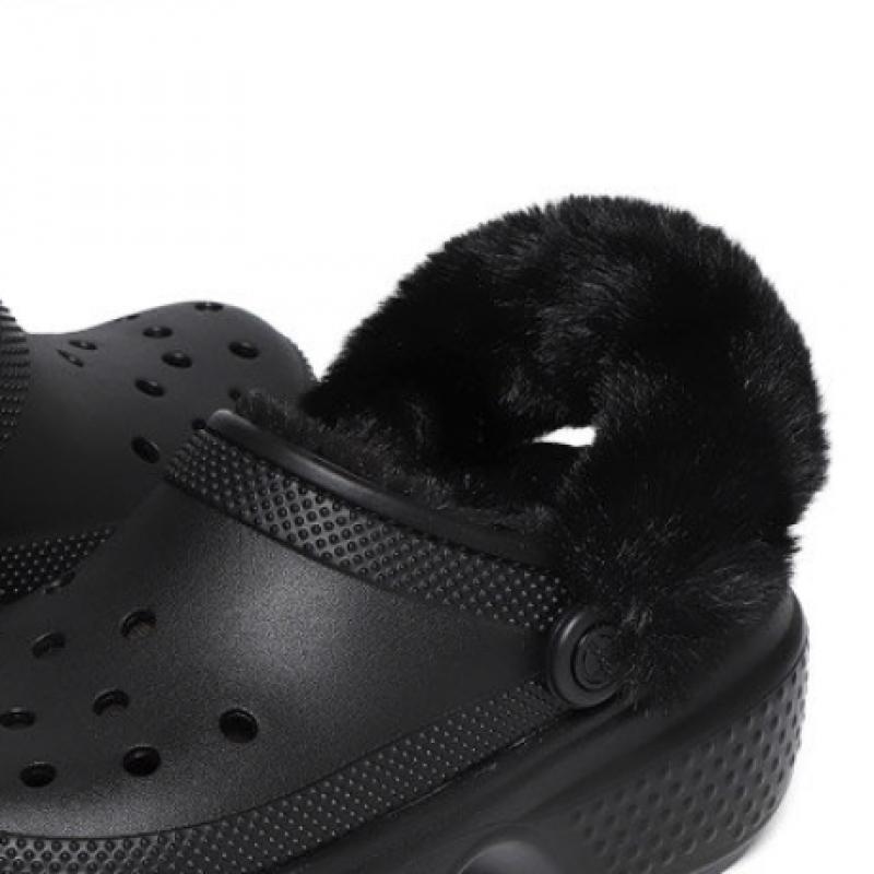 Crocs Stomp Line Clogs Fur Indoor Shoes Black 208546 001