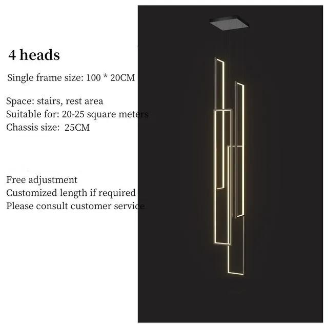 Modern Minimalist Staircase Chandelier Geometric Rectangular LED Chandelier Nordic Luxury Duplex Attic Lighting Home Appliance
