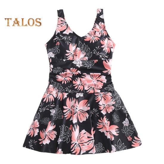 

Женское монокини с цветочным принтом, глубокий v-образный вырез, без рукавов, струящийся подол, цельный купальник, облегающий купальный костюм, платье, стильная пляжная одежда XL розовый