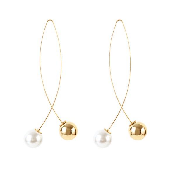 B431 Pearl Cross Hoop Earrings – Elegant, Trendy, and Versatile Korean Style Dangle Earrings. золотой