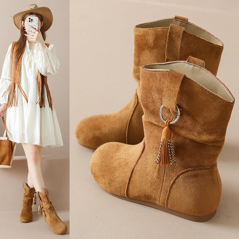 

Women s Booties New Autumn Retro Pop Small Inside Heightened Mid Leg Boots Comfortable Daily Wear Fashion Style Casual Footwear High Quality Durable 39