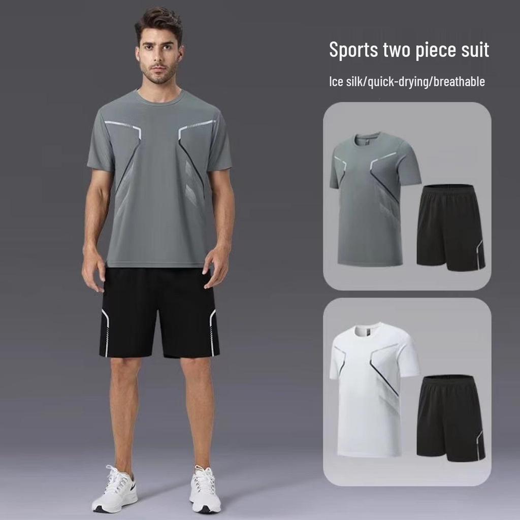 Schnelltrocknendes Sport-Set für Herren aus Eisseide: Sommerliche Kurzarm-Fitness- und Basketball-Trainingsausrüstung