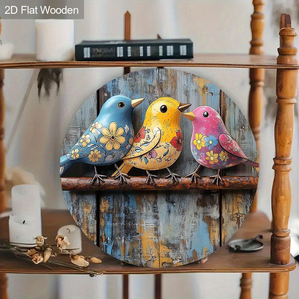 Rustic Colorful Birds Wooden Signs - Retro Circular Decorative Plaque - Ideal Hanging Ornament for Home Wall Club Cafe - Perfect for Room Decor