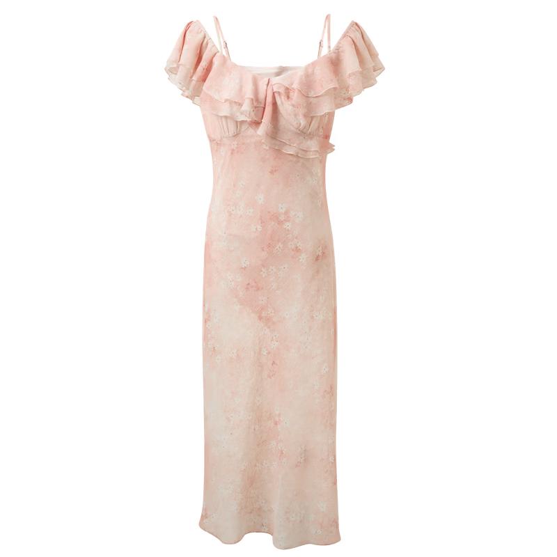 

Sancai Floral Ruffle A-Line Slip Maxi Dress S
