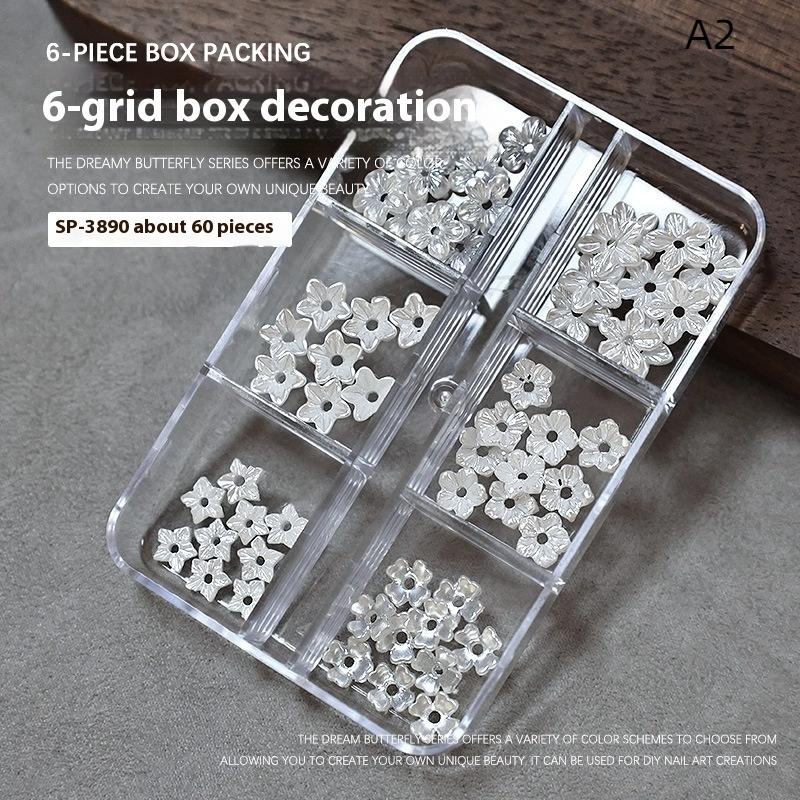 6 Grids Mix 3D Flowers Bowknot For Nail Charms Decoration For Nails Design Resin Petals Manicure Decals Accessories