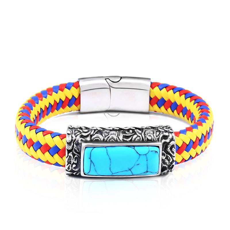 

Beier 316L stainless steel Fashion colorful leather embedded stone bracelet men s popular high quality jewelry boy s gift 18cm