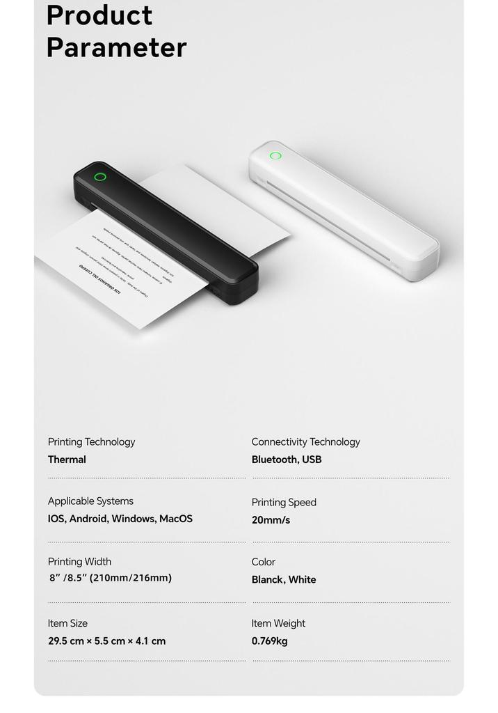 A4 Mini Thermal Printer for Tattoo Transfer, Matte Finish, Mobile Compatible, Portable for Home/Office Use.