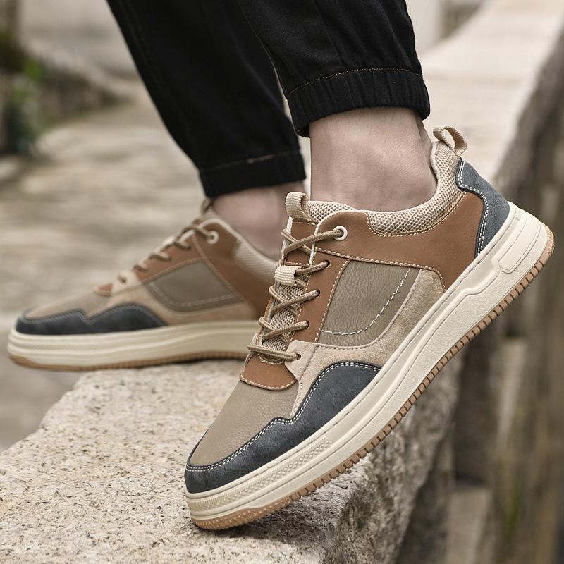 Men's shoes 2025 summer new men's fashion platform shock absorption trend versatile color matching low-top lace-up casual board shoes